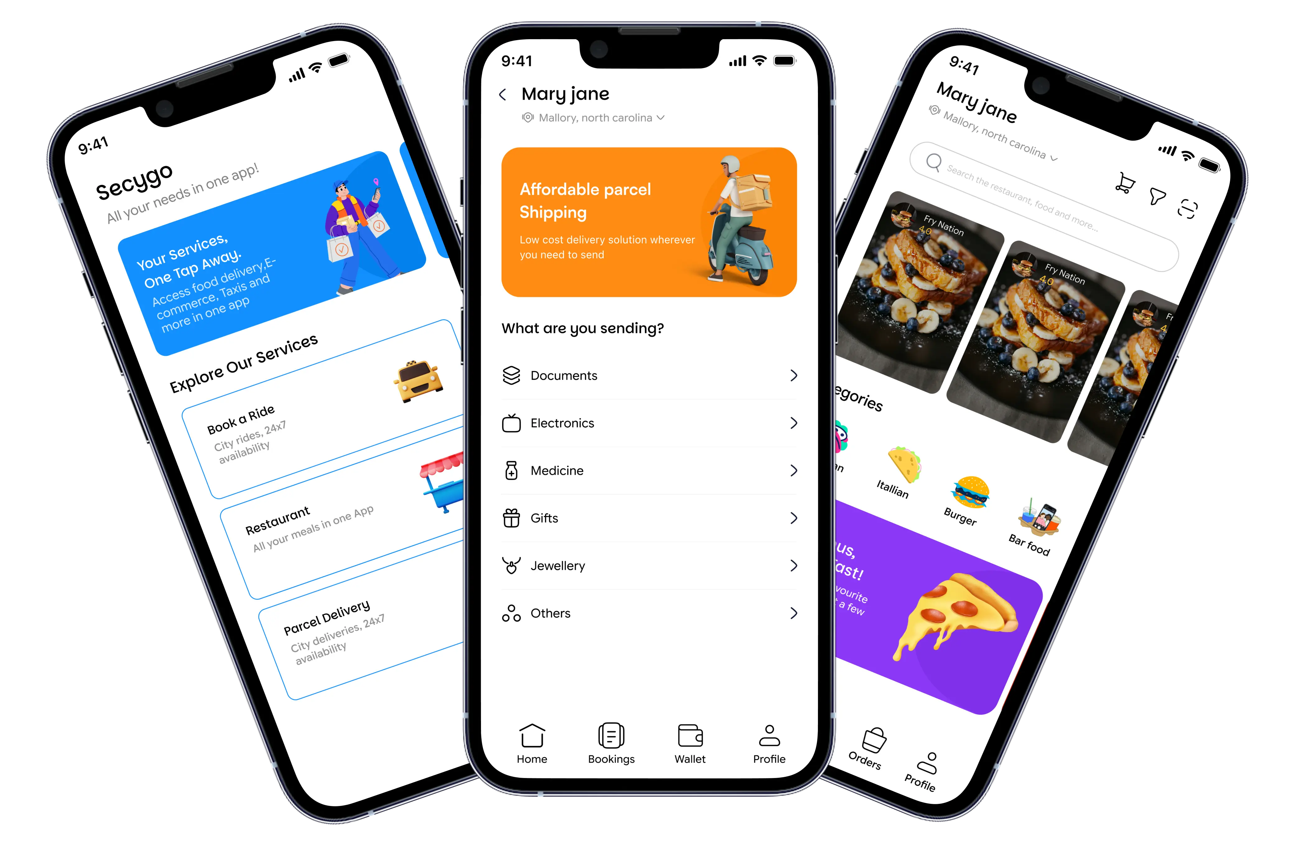 Secygo platform — customer, rider and vendor app screens